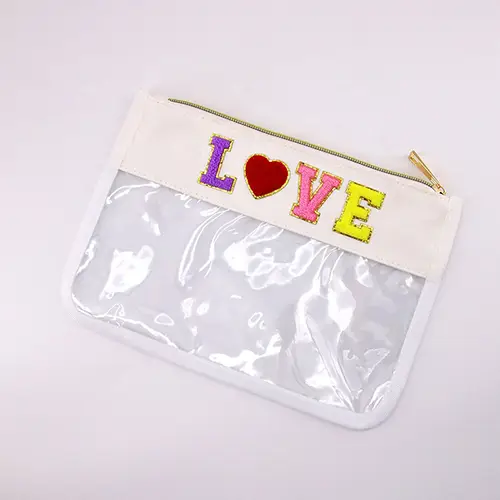 Large Capacity Portable Clear Pvc Cosmetic Bag Zipper Canvas Makeup Pouch